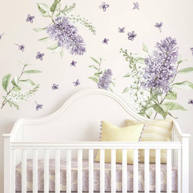 Sweet Jojo Designs Watercolor Floral Lavender and Gray Wall Decal